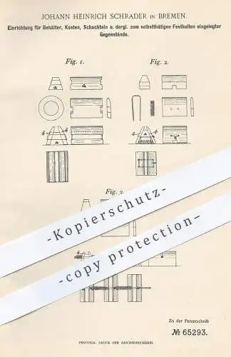 original Patent - Johann Heinrich Schrader , Bremen 1892 , Behälter , Kasten , Schachtel , Kiste | Besteckkasten , Etui