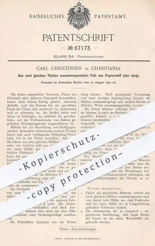 original Patent - Carl Christensen , Christiania , 1892 , Fass , Gefäß aus Papierstoff | Papier , Stoff , Faser , Fässer