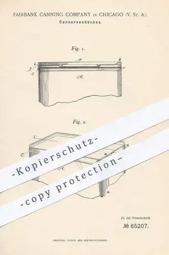 original Patent - Fairbank Canning Company , Chicago USA , 1891 , Konservenbüchse | Konserve , Büchse , Dose , Blechdose