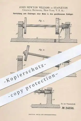 original Patent - John Newton Williams , Stapleton , Richmond , New York USA , 1885 , Achse , Welle an Maschinen | Motor