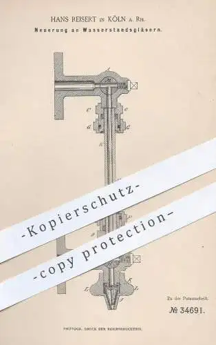 original Patent - Hans Reisert , Köln / Rhein , 1885 , Wasserstandsglas | Dampfkessel , Kessel , Dampfmaschine !!