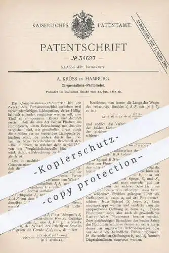 original Patent - A. Krüss , Hamburg , 1885 , Kompensations- Photometer | Beleuchtung , Prisma , Reflexion , Fotometer !