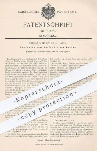 original Patent - Eduard Heusch , Paris , 1900 , Auffädeln von Perlen | Perle , Kette , Schmuck | Perlen aus Röhren