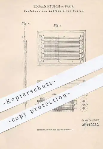 original Patent - Eduard Heusch , Paris , 1900 , Auffädeln von Perlen | Perle , Kette , Schmuck | Perlen aus Röhren