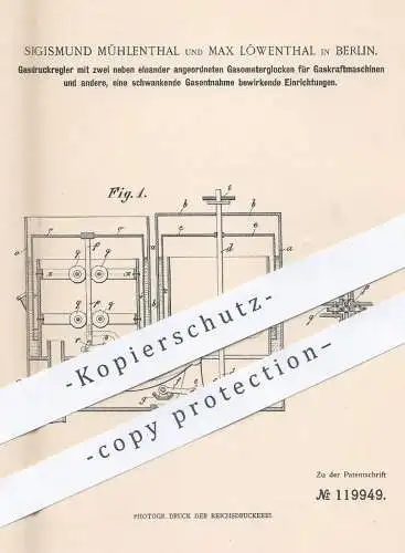 original Patent - Sigismund Mühlenthal , Max Löwenthal , Berlin , 1899 , Gas - Druckregler | Gasmotor , Motor , Motoren