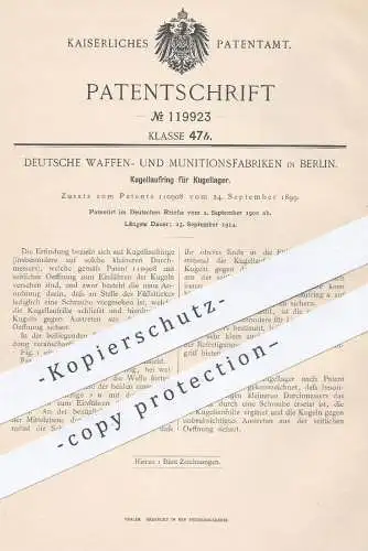 original Patent - Deutsche Waffen- u. Munitionsfabriken , Berlin 1900 , Kugellaufring für Kugellager | Gewehr , Munition