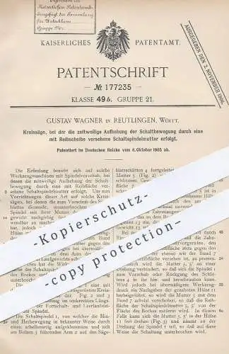 original Patent - Gustav Wagner , Reutlingen , 1905 , Kreissäge | Holzsäge , Holz - Säge , Sägen , Tischler