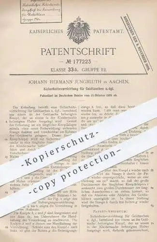 original Patent - Johann Hermann Jungbluth , Aachen 1905 , Sicherheitsvorrichtung für Geldtasche , Portemonaiee , Tasche