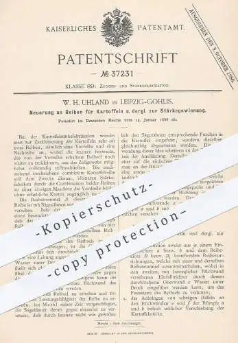 original Patent - W. H. Uhland , Leipzig / Gohlis , 1886 , Kartoffel - Reibe zur Stärkegewinnung | Reiben , Kartoffeln !