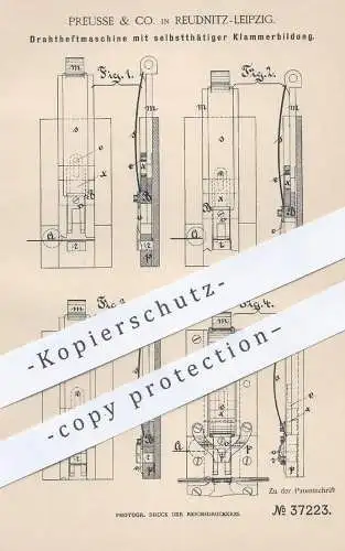 original Patent - Preusse & Co. , Leipzig / Reudnitz , 1886 , Drahtheftmaschine  | Draht - Heftmaschine | Buchbinder !!!