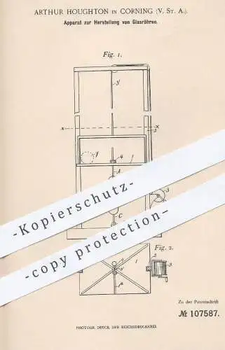 original Patent - Arthur Houghton , Corning , USA , 1897 , Herstellung von Glasröhren | Glas , Glasrohr | Glasbläser !!