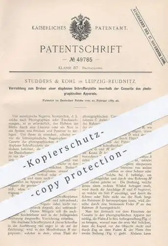 original Patent - Studders & Kohl , Leipzig , 1889 , Drehen der Schraffurplatte innerhalb der Foto - Kamera | Fotograf