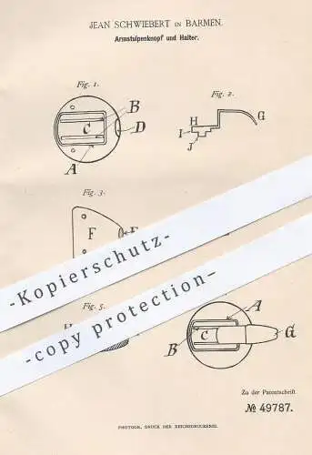 original Patent - Jean Schwiebert , Barmen , 1889 , Armstulpenknopf und Halter | Knopf , Knöpfe , Schneider , Mode !!