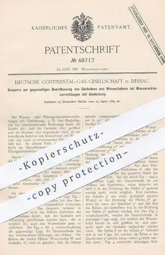 original Patent - Deutsche Continental Gas Ges. , Dessau , 1889 , Gasbadeofen , Gasheizung | Gashahn , Wasser , Badeofen