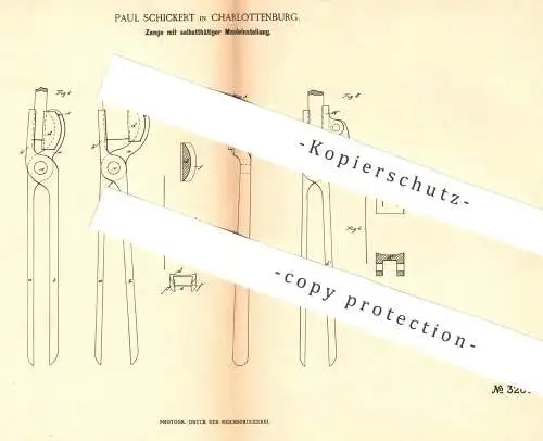 original Patent - Paul Schickert , Berlin / Charlottenburg , 1885 , Zange | Rohrzange , Werkzeug , Schlosser , Schmied !