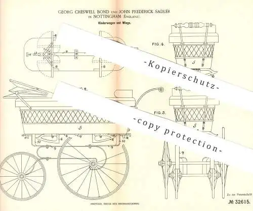 original Patent - Georg Creswell Bond , John Frederick Sadler , Nottingham , England , 1885 , Kinderwagen , Wiege | Korb