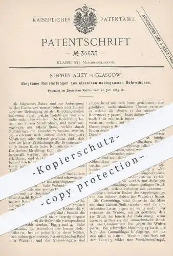 original Patent - Stephen Alley , Glasgow , 1885 , Biegsame Rohrleitung | Rohr , Rohre , Metall , Gummi , Maschinen !!