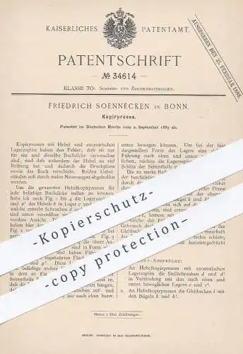 original Patent - Friedrich Soennecken , Bonn  1885 , Kopierpresse | Kopieren , Presse , Druck , Schreibmaschine !!!