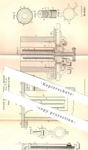 original Patent - Horace James Medbury , Mechanicsville , New York USA , 1889 , Presse für Röhren aus Papier , Pappe !