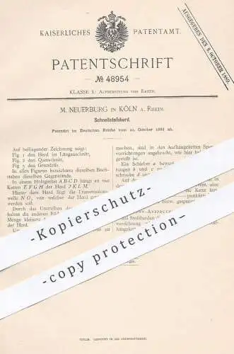 original Patent - M. Neuerburg , Köln / Rhein , 1888 , Schnellstoßherd | Stoßherd , Herd , Erz , Erze | Bergbau !!