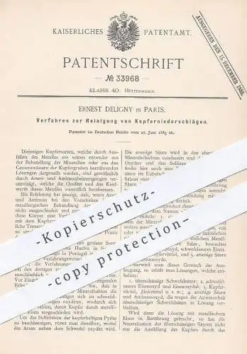 original Patent - Ernest Deligny , Paris , Frankreich , 1885 , Reinigung von Kupferniederschlag | Kupfer , Metall !!