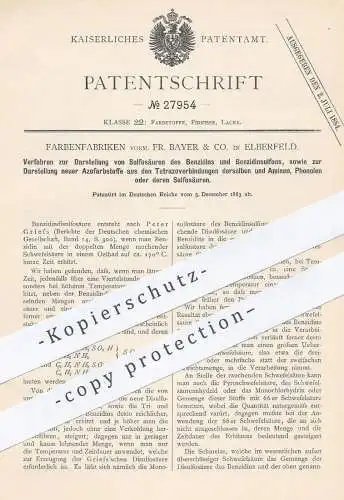 original Patent - Farbenfabriken vorm. Fr. Bayer & Co. , Elberfeld , 1883 , Darstellung von Sulfosäuren | Säure | Griess