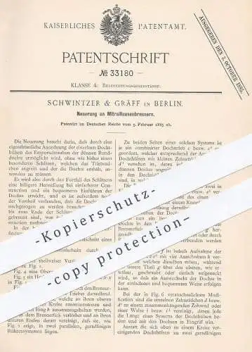 original Patent - Schwintzer & Gräff , Berlin , 1885 , Mitrailleusenbrenner | Brenner | Licht , Beleuchtung , Gasbrenner