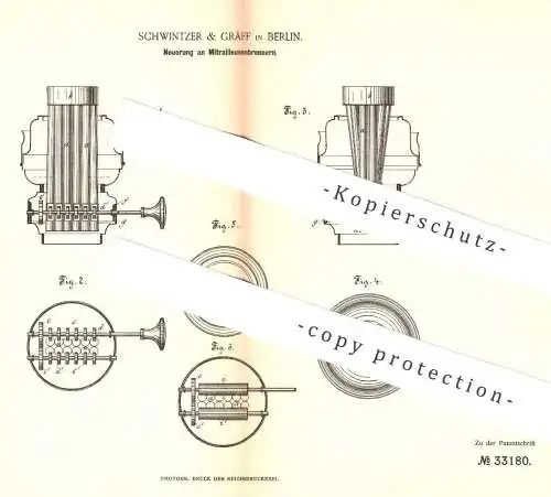 original Patent - Schwintzer & Gräff , Berlin , 1885 , Mitrailleusenbrenner | Brenner | Licht , Beleuchtung , Gasbrenner