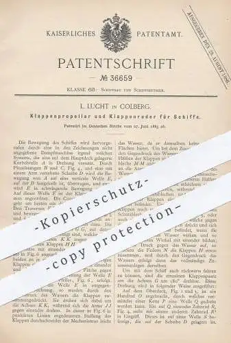 original Patent - L. Lucht , Kolberg , 1885 , Klappenpropeller u. Klappenruder für Schiffe | Ruder , Propeller , Schiff