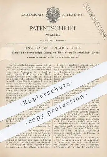 original Patent - Ernst Traugott Baumert , Berlin , 1885 , Hebemaschine für Bautechnik | Hochbau , Last - Aufzug !!!