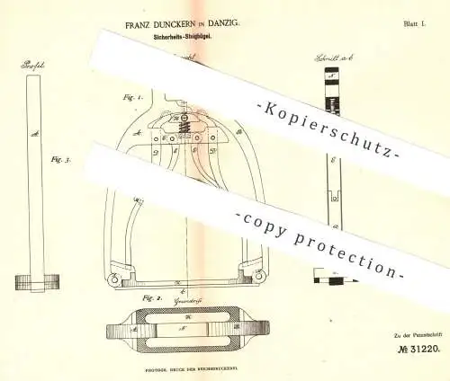 original Patent - Franz Dunckern , Danzig , 1884 , Steigbügel | Pferd , Pferde , Reiten , Reitsport , Reiter , Kutsche