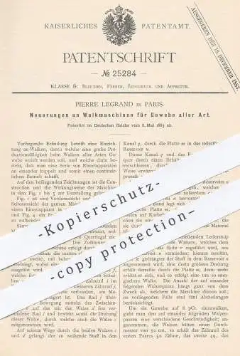 original Patent - Pierre Legrand , Paris , Frankreich , 1883 , Walkmaschine für Gewebe , Stoff | Walken , Walzen !!