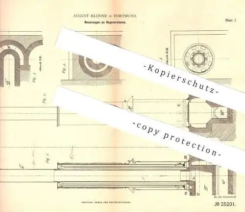 original Patent - August Klönne , Dortmund , 1882 , Regenerator | Regeneratoren , Feuerung , Kamin , Ofen , Heizung !!