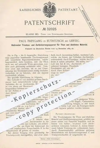 original Patent - Paul Freygang , Leipzig / Eutritzsch , 1884 , Trocknen u. Zerkleinern von Ton per Rotation | Brennofen