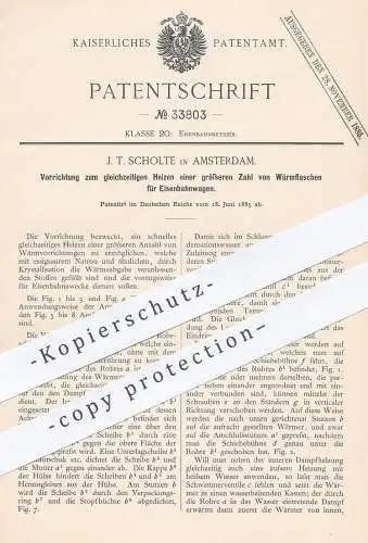 original Patent - J. T. Scholte , Amsterdam , 1885 , Heizen mehrerer Wärmflaschen für Eisenbahnen | Eisenbahn , Heizung