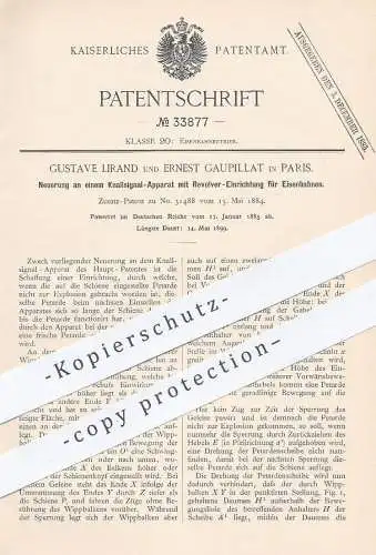 original Patent - Gustave Lirand , Ernest Gaupillat , Paris , Frankreich , 1885 , Signal mit Revolver für Eisenbahn !!