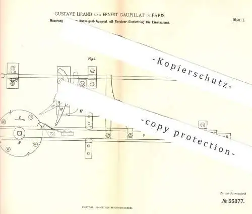 original Patent - Gustave Lirand , Ernest Gaupillat , Paris , Frankreich , 1885 , Signal mit Revolver für Eisenbahn !!