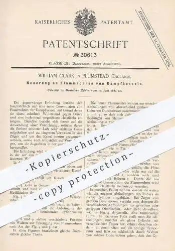 original Patent - William Clark , Plumstead , England , 1884 , Flammrohr für Dampfkessel | Kessel , Rohr , Heizung !!