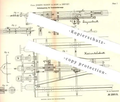 original Patent - Joseph Mandt & Sohn , Erfurt 1883 , Seitenkupplung für Eisenbahnen | Eisenbahn - Kupplung | Lokomotive