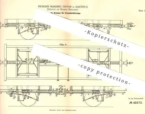 original Patent - Richard Harding Orton , Hastings , County of Sussex , England , 1888 , Eisenbahn - Bremse | Bremsen !