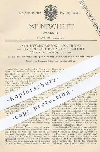 original Patent - James Edward Farrow , Southport | James Mc Guffog Garson Salford , Lancaster , England , Geld - Kasse