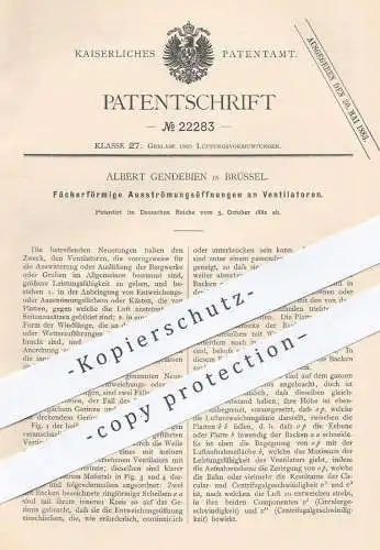 original Patent - Albert Gendebien , Brüssel , 1882 , Leistungssteigerung am Ventilator für Bergwerk , Bergbau | Gebläse