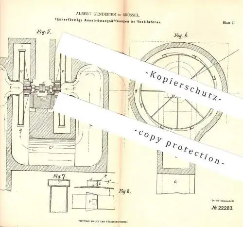 original Patent - Albert Gendebien , Brüssel , 1882 , Leistungssteigerung am Ventilator für Bergwerk , Bergbau | Gebläse