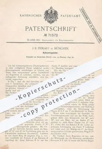 original Patent - J. R. Frikat , München , 1893 , Achsenregulator | Achse | Regulator , Motor , Motoren , Regulatoren !!