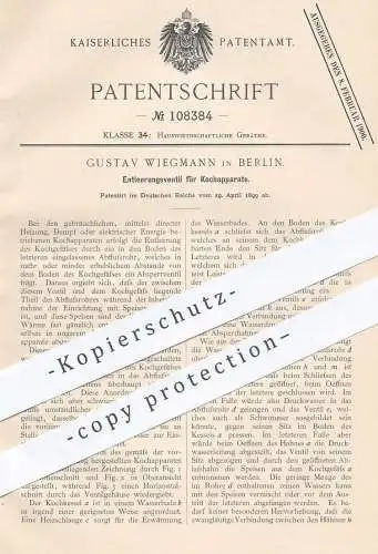 original Patent - Gustav Wiegmann , Berlin , 1899 , Entleerungsventil für Kochherd | Kochen , Herd , Ofen , Heizung !!!