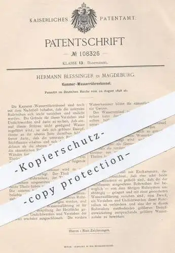 original Patent - Hermann Blessinger , Magdeburg , 1898 , Kammer - Wasserröhrenkessel | Dampfkessel , Wasser - Kessel