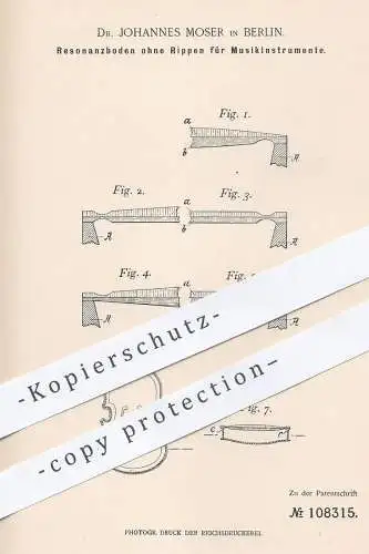 original Patent - Dr. Johannes Moser , Berlin , 1897 , Resonanzboden ohne Rippen für Musikinstrumente | Geige , Violine