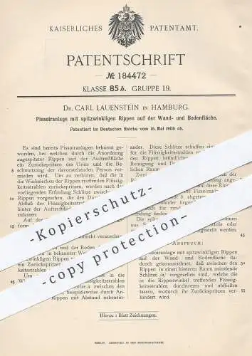 original Patent - Dr. Carl Lauenstein , Hamburg , 1906 , Pissoiranlage | Pissoir | WC , Toilette , Kloset , Abort !