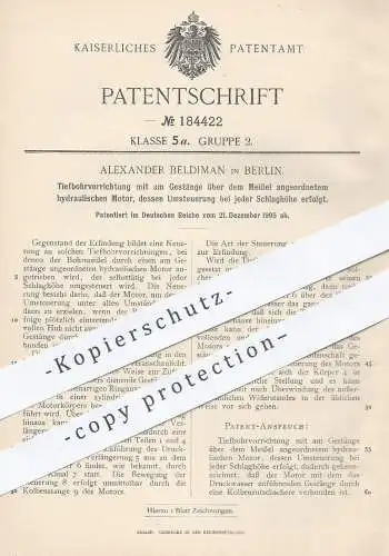 original Patent - Alexander Beldiman , Berlin , 1905 , Tiefbohrer m. Hydraulik - Motor | Bohrer , Schlagbohrer , Tiefbau