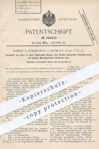 original Patent - Robert G. Cornforth , Seymour , Conn. , USA , 1905 , Handgrif für Ventile , Maschinen , Ofentür | Tür